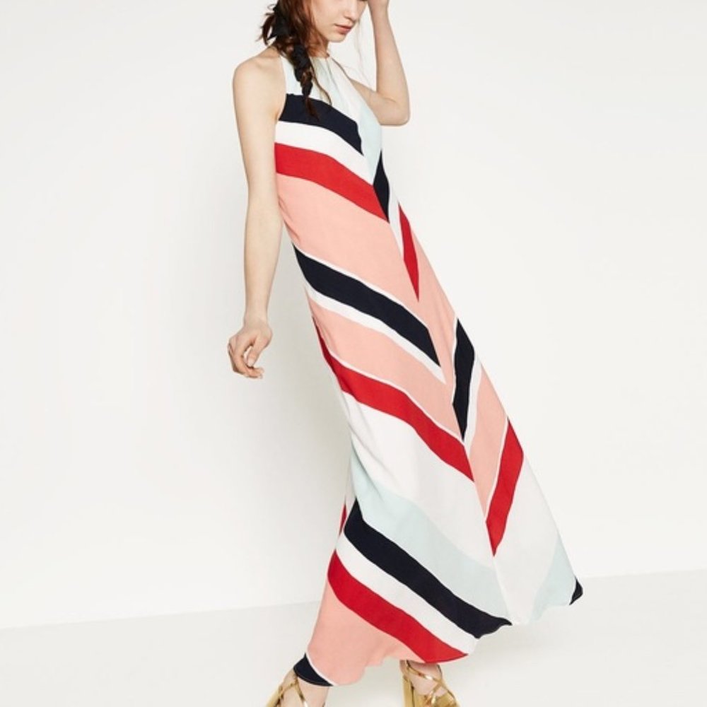 Zara Multicolor Chevron Stripe Maxi Dress Size S